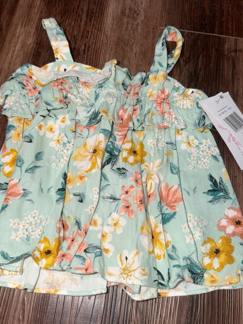 Bonnie Jean Mint Green Floral Smocked Tank Top